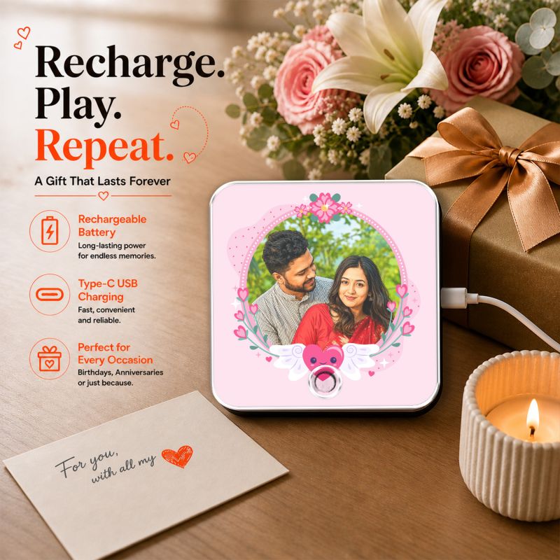 Personalised Musical Fridge Magnet, Custom Photo and Song, Rechargeable Battery, Type-C USB Charging, Gift for Anniversaries, Weddings, and Birthdays